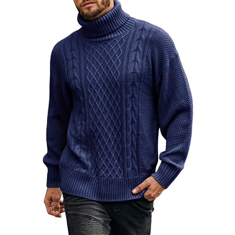 Men's new turtleneck sweater men's solid color long-sleeved knit top
