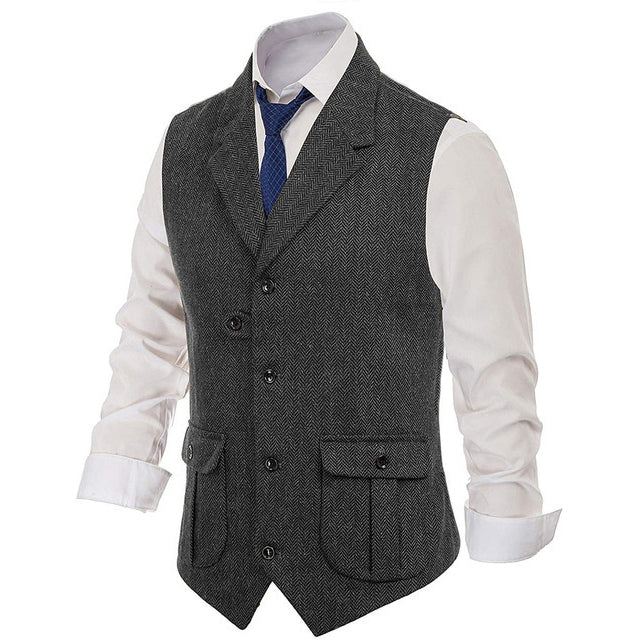 Men's Retro Flip Collar Herringbone Slim Fitting Vest