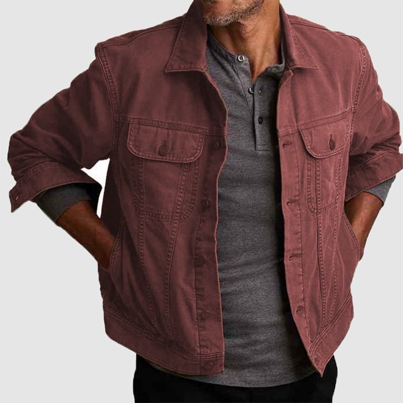 Men's vintage classic lapel single breasted long sleeved denim jacket