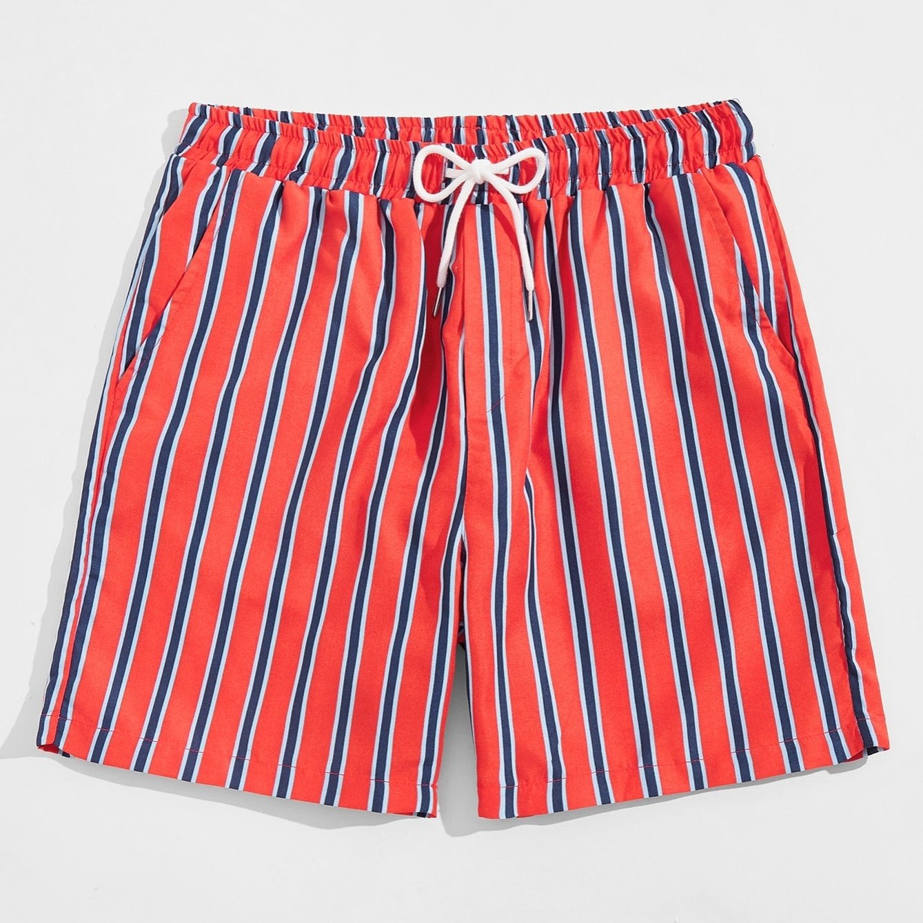 Men's Striped Beach Drawstring Shorts, Swim Trunks