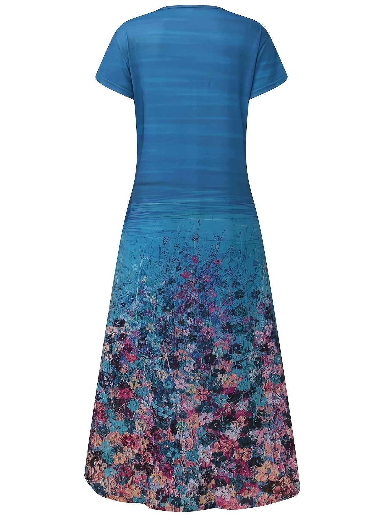 Casual Short Sleeve Crew Neck Floral Print Pocket Dress