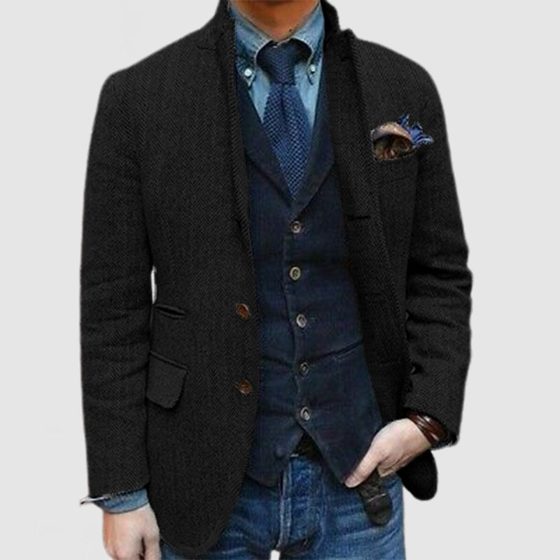 Men's Elegant Lapel Herringbone Wool Blazer ( NEW )