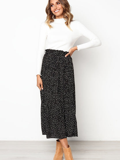 Pretty Polka Dot Pleated Skirt - High Waisted Spring Summer Casual Everyday