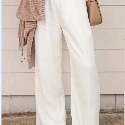 Solid Elastic Long Length Loose Vacation Casual Wide Leg Pants For Spring Summer