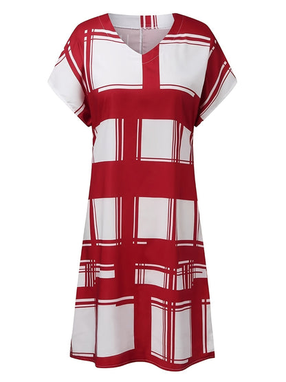 Casual Geometric Print Short Sleeve V-neck Loose Fashion Summer Dresses