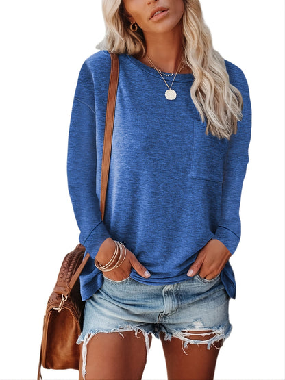 Basic Loose Solid Casual Long Sleeve Crew Neck Every Day Tops