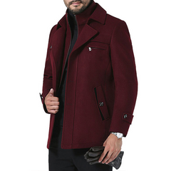 Men's new autumn winter black thick casual woolen coat men long double collar men's wool coat