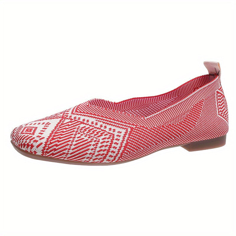 Flying Woven Geometric Pattern Slip-on Flat Ultra Light Breathable Soft Sole Ballet Shoes