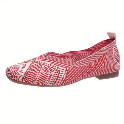 Flying Woven Geometric Pattern Slip-on Flat Ultra Light Breathable Soft Sole Ballet Shoes