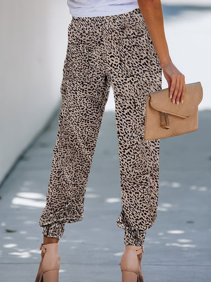 Leopard Print Drawstring High Waist Stretchy Casual Every Day Pants