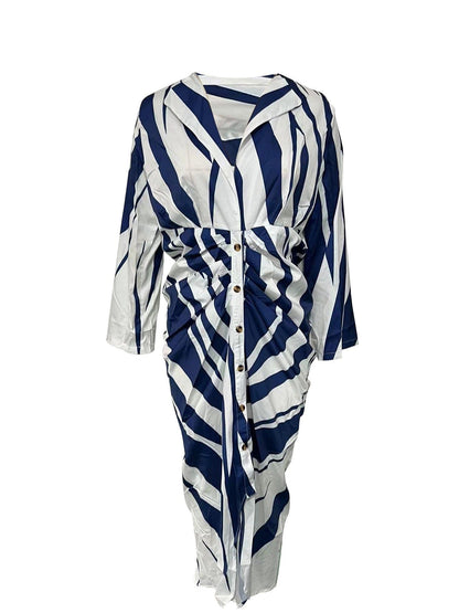 Women's Dresses Casual Elegant Long Sleeve V Neck Button Print Fashion Loose Dresses