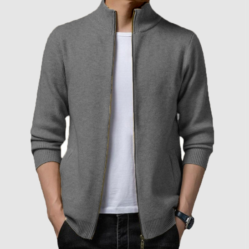 Men's casual simple solid color standing collar knit cardigan
