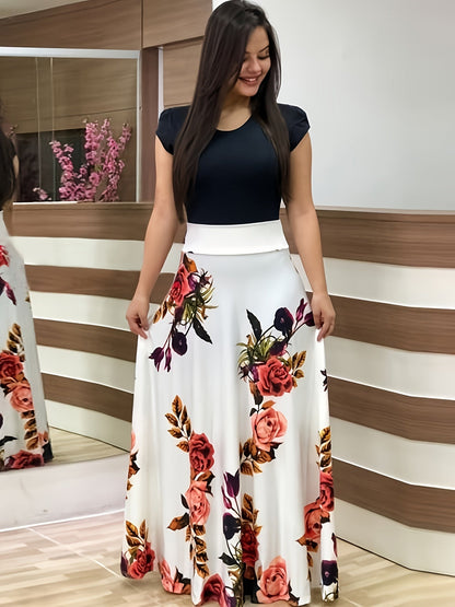 Casual Floral Print Crew Neck Short Sleeve Casual Every Day Dress