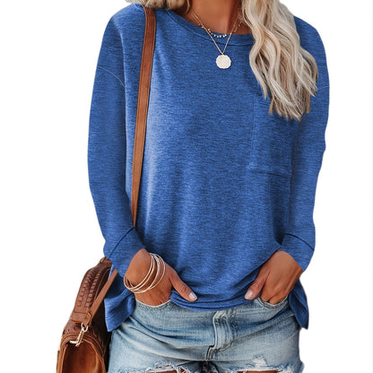 Basic Loose Solid Casual Long Sleeve Crew Neck Every Day Tops