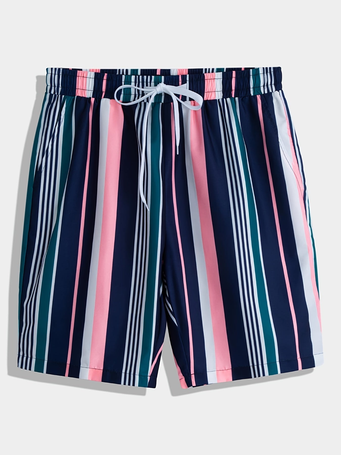 Men's Vertical Striped Swim Trunks Quick Dry Beach Shorts For Holiday