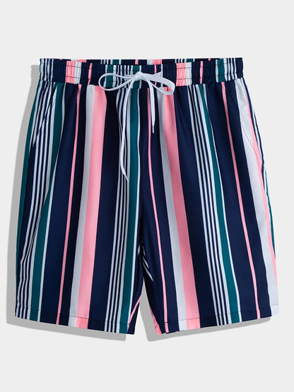 Men's Vertical Striped Swim Trunks Quick Dry Beach Shorts For Holiday