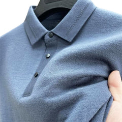 Men's New Polo Collar Contrast Color Knit Long Sleeve Sweater