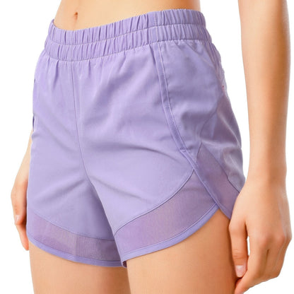 Quick-dry Solid Color Fitness Shorts Mesh Stitching Pockets Tennis Sports Shorts