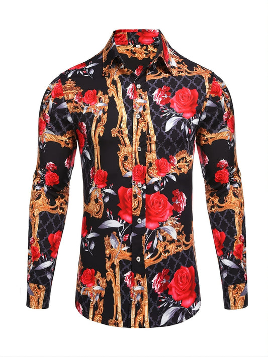 Men's Long Sleeve Luxury Design Print Casual Button Down Shirt