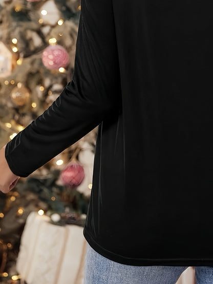 Leopard Heart Print Solid Crew Neck Long Sleeve Casual Every Day Top