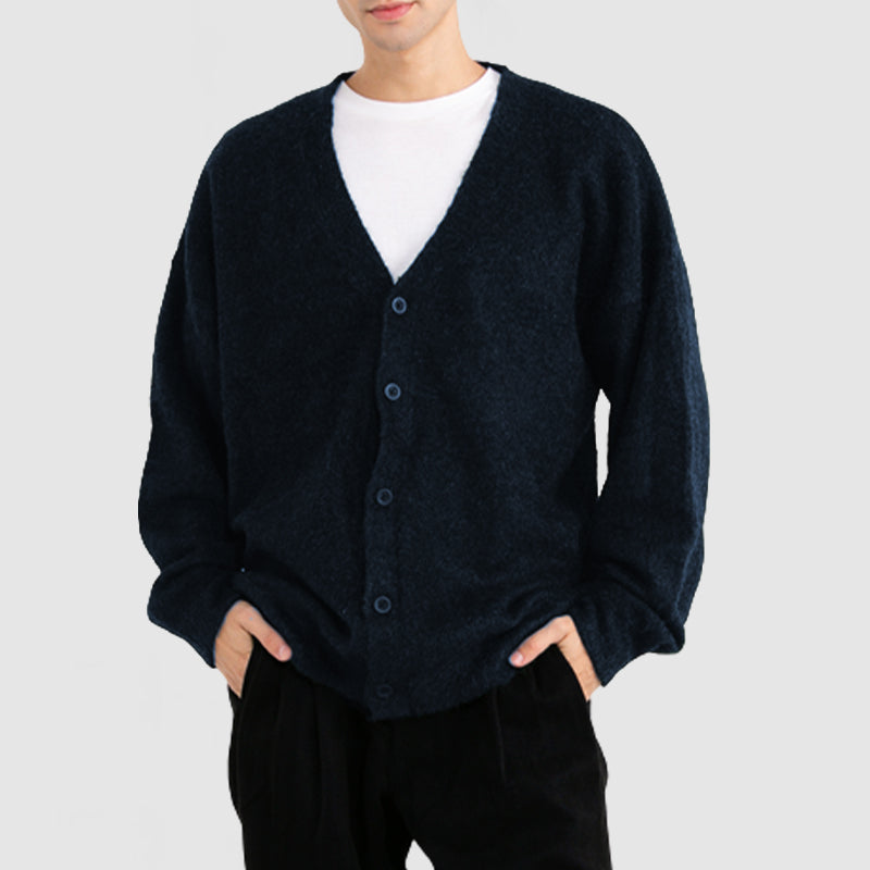 Men's Classic V-Neck Long-Sleeved Single-Breasted Knit Cardigan
