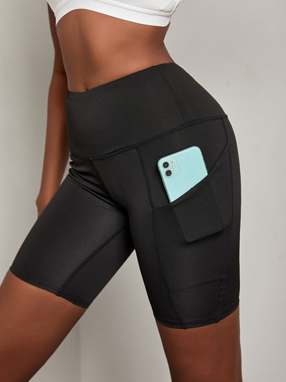 Solid Biker Shorts High-Waisted Sweat Absorption Running Workout Sports Shorts