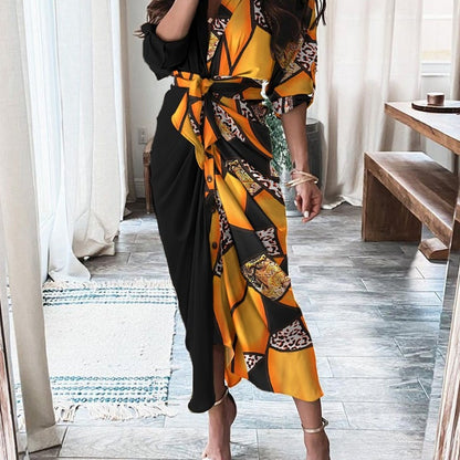 Women's Dresses Casual Elegant Long Sleeve V Neck Button Print Fashion Loose Dresses