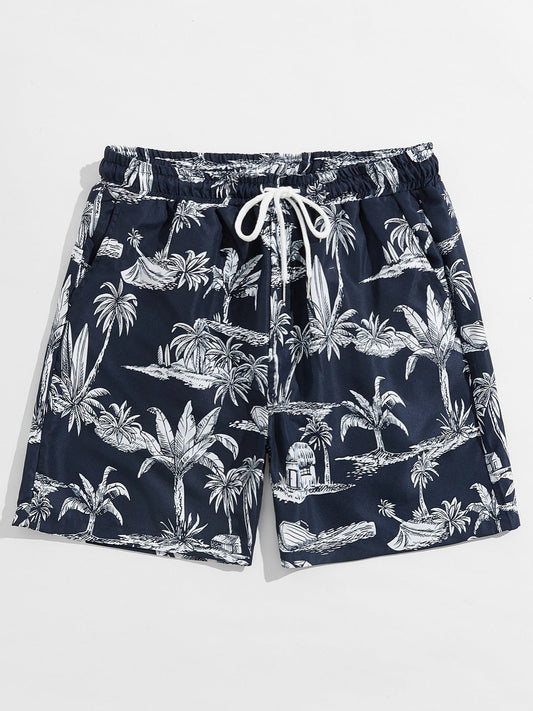 Men's Coconut Tree Print Beach Shorts
