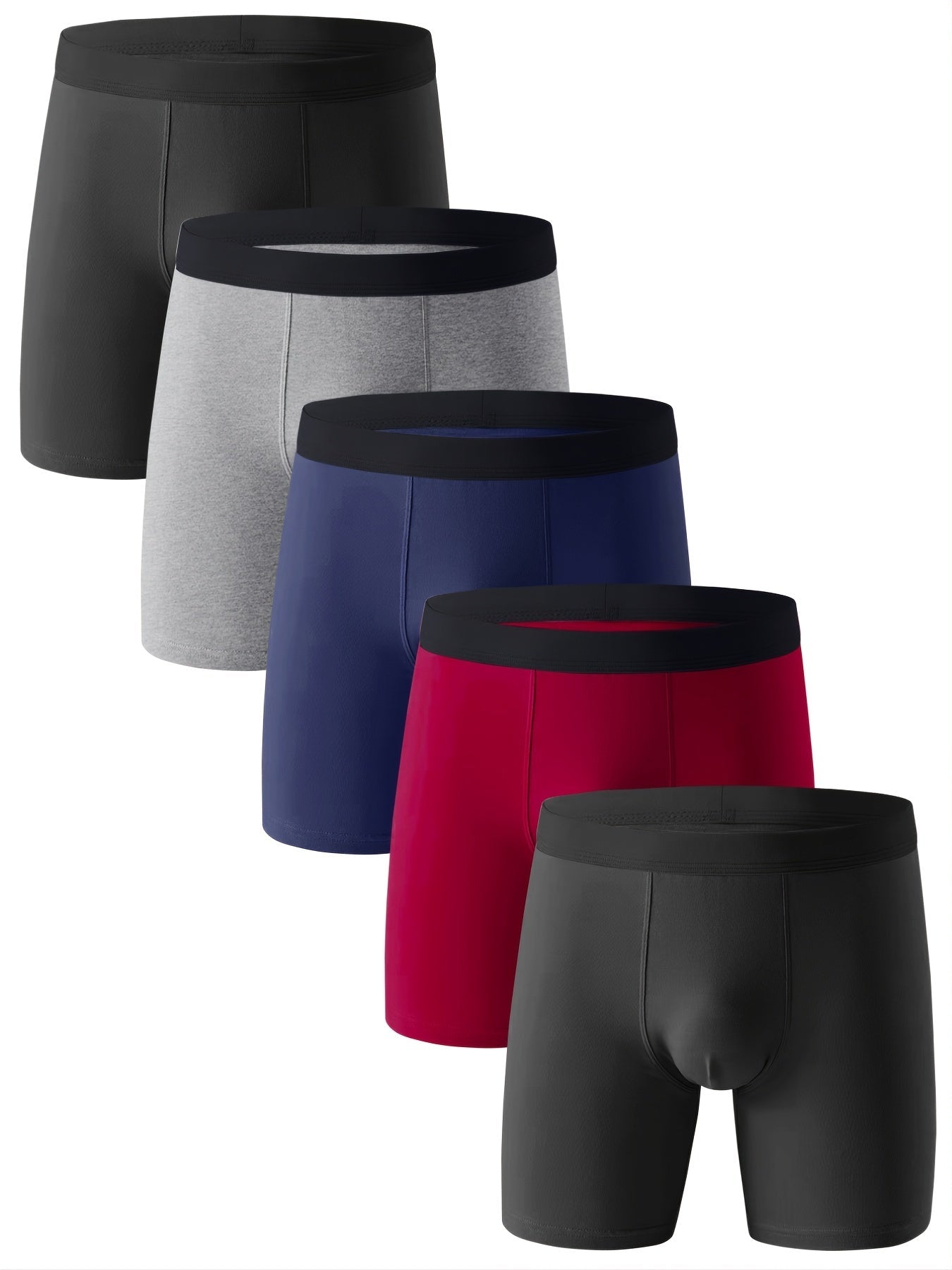 5pcs Men's Cotton Stretch Plain Color Breathable Soft Boxer Briefs Underwear