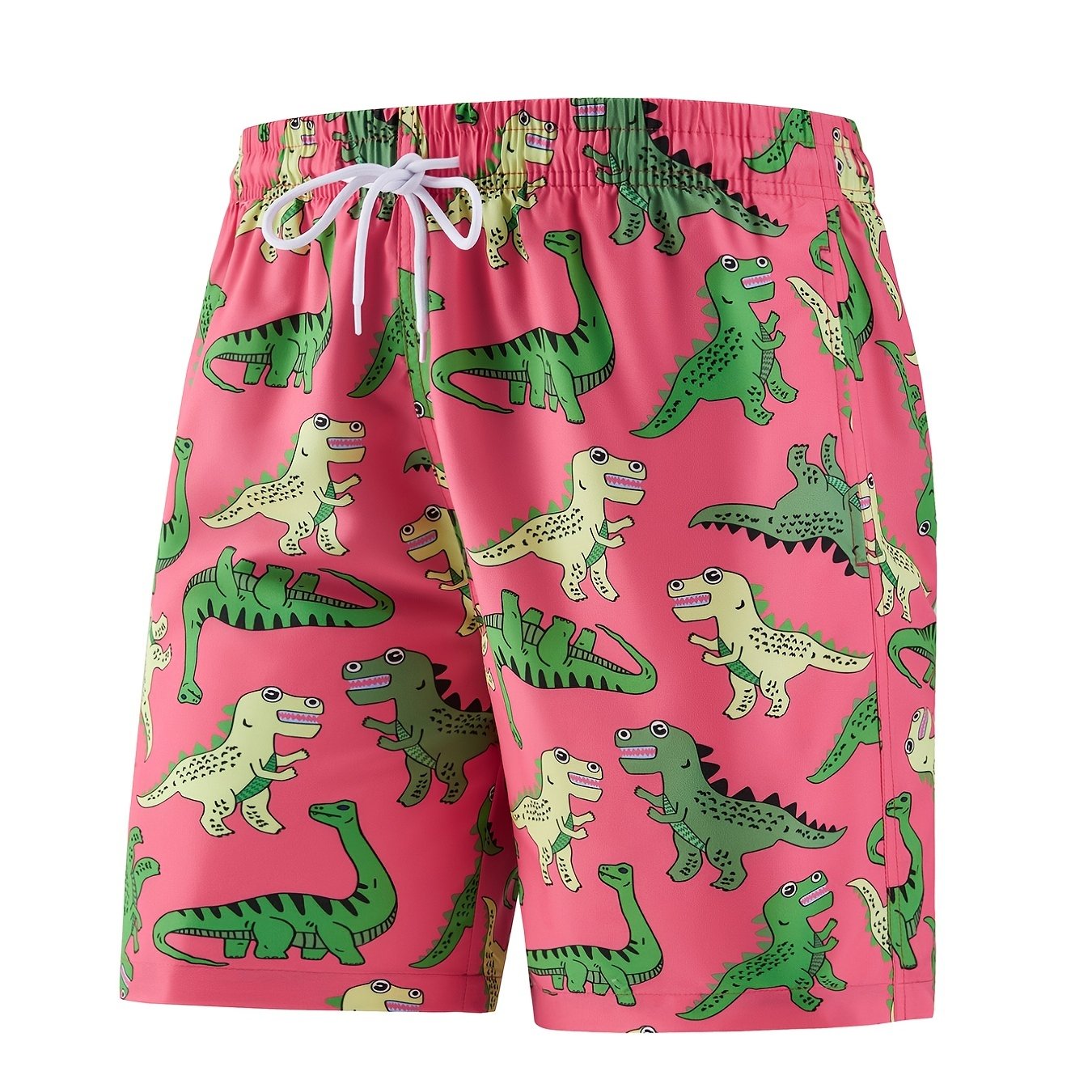 Men's Cartoon Dinosaur Print Beach Swim Trunks Shorts