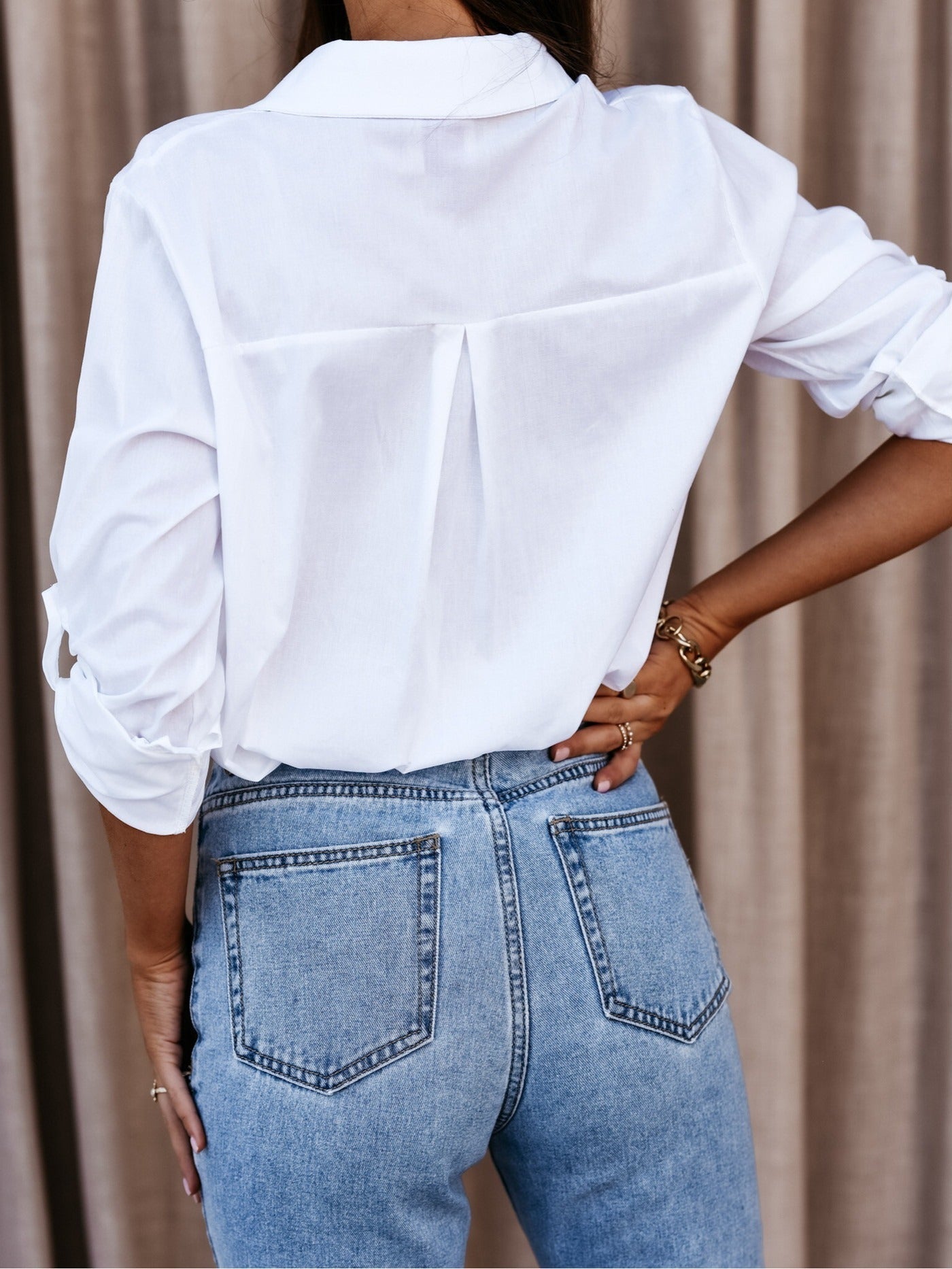V-neck Solid Button Long Sleeve Casual Blouse